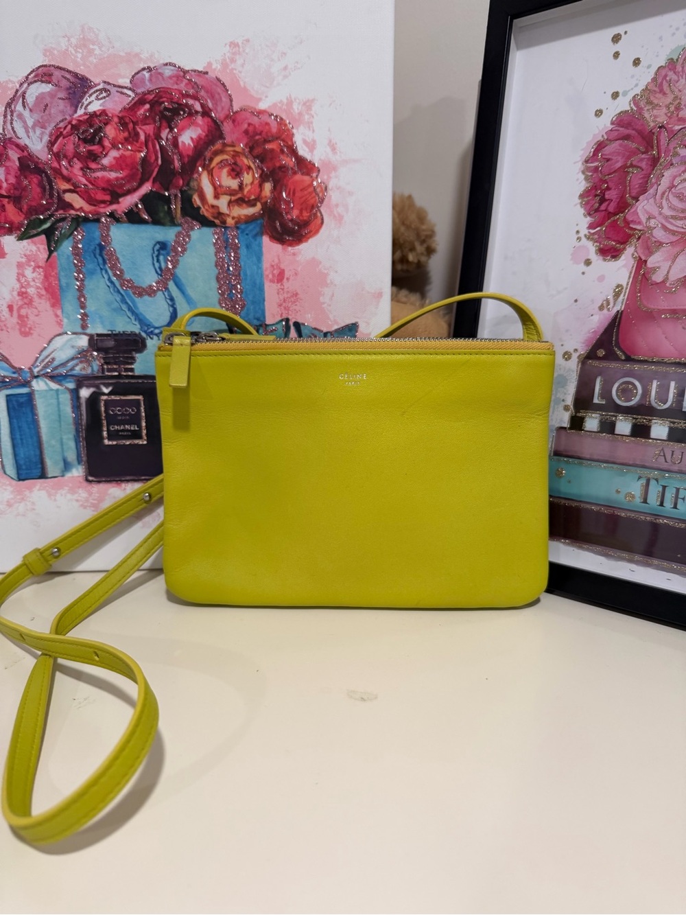 Celine Bright Yellow Trio Triple-Zip Crossbody Bag